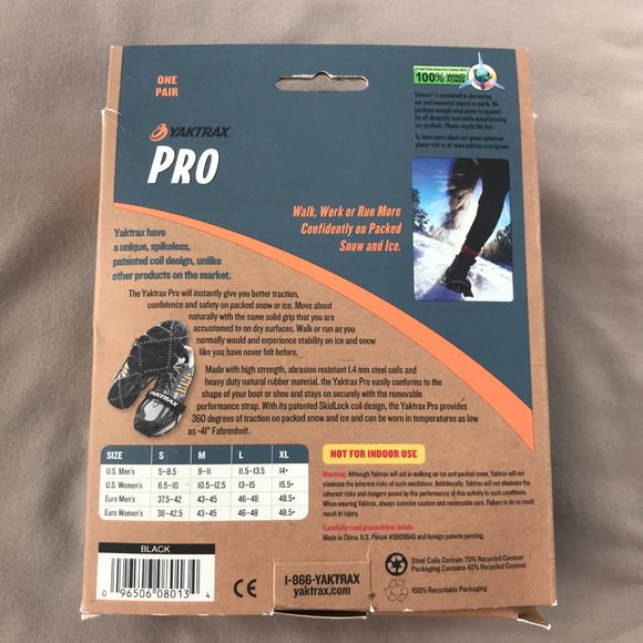 Yaktrax pro durable lightweight black footwear run walk snow ice size large - Picture 3 of 8